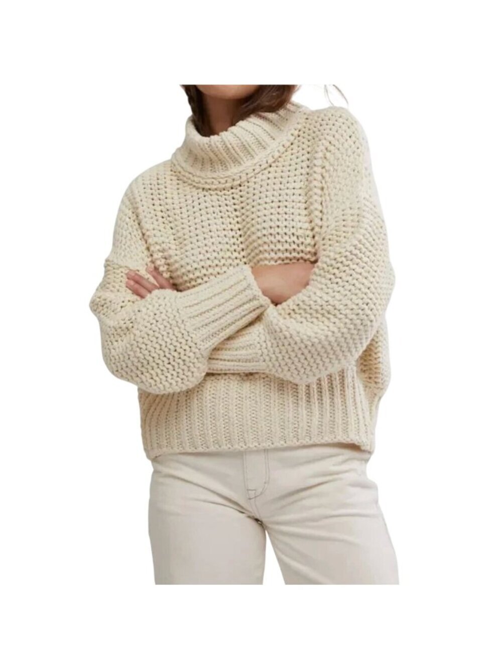 NWT Free People My Only Sunshine Cowl-Neck Sweater Ivory L MSRP $108
